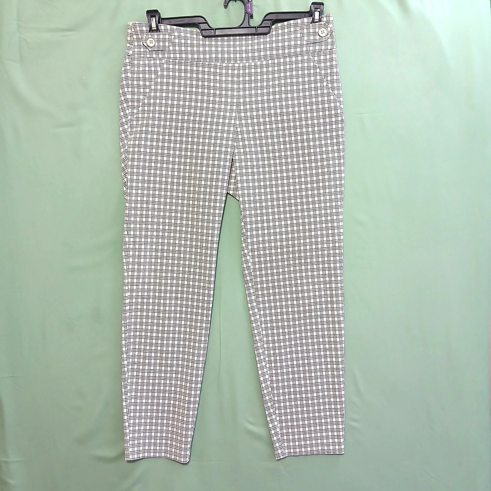 SOHO Apparel Ltd Plaid Ankle Pants Women's Stretch Pull On Wide Waistband Size L